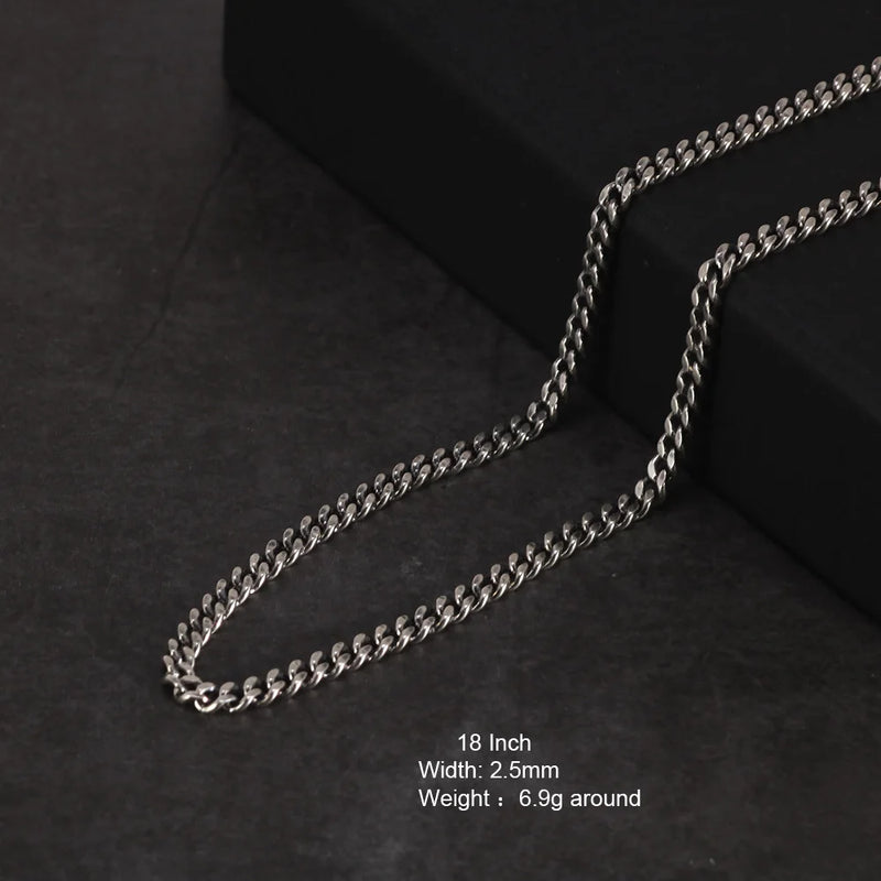 S925 Sterling Silver 2.5mm Whip Rope Men's Necklace Punk Rock Long Necklace