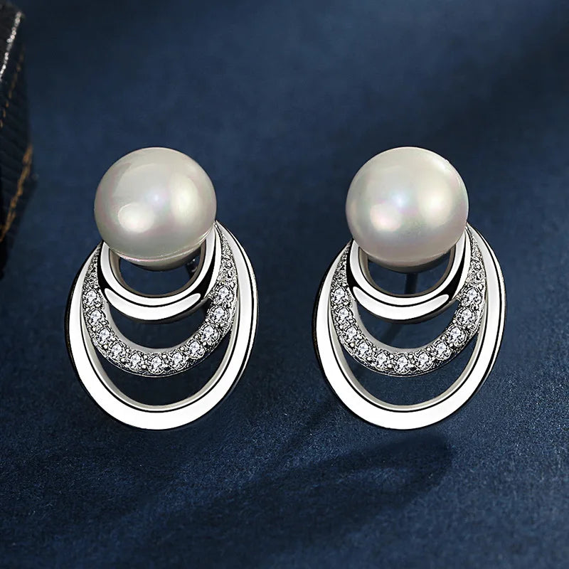 925 Sterling Silver Pearl Zircon Earrings Wedding Gift Jewelry
