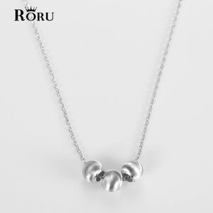 Sterling Silver 3 Beads Necklace Round Rose Pendant Necklaces Gift