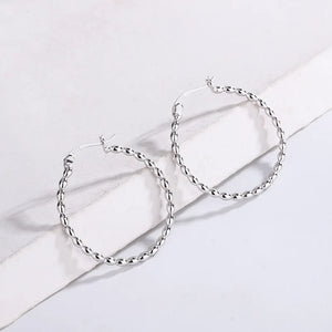 S925 Large Hoop Earrings 32mm Round Bead Ear Buckle for Women