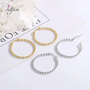 S925 Large Hoop Earrings 32mm Round Bead Ear Buckle for Women
