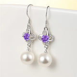 S925 Flower Zircon Pearl Earrings For Women Wedding Jewelry