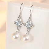 S925 Flower Zircon Pearl Earrings For Women Wedding Jewelry