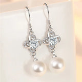 S925 Flower Zircon Pearl Earrings For Women Wedding Jewelry