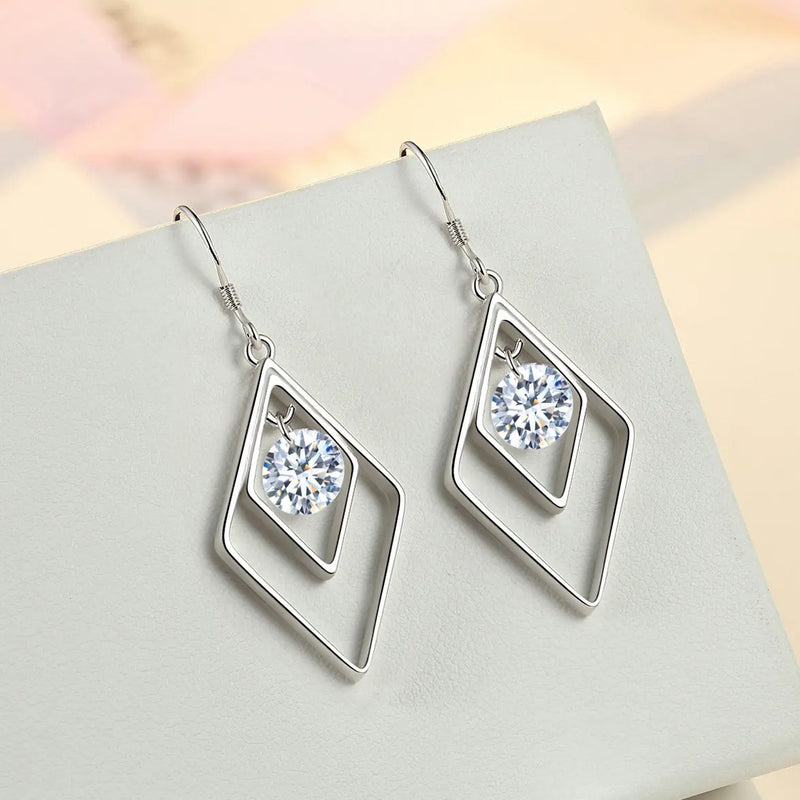 S925 Sterling Silver Zircon Square Earrings Wedding Gift Jewelry