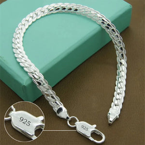 S925 Silver 5mm 8 Inch Full Side Chain Bracelet Men Women Party Gift