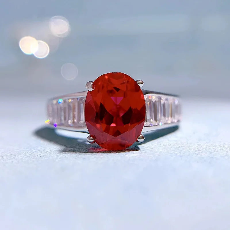 S925 Sterling Silver 7 * 9mm Oval Pigeon Blood Red Ring