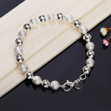 925 Silver Frosted Bead Chain Bracelet 8 Inches 8mm for Women