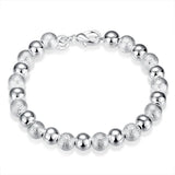 925 Silver Frosted Bead Chain Bracelet 8 Inches 8mm for Women