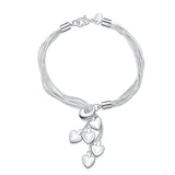 925 Silver 8-Inch 5-Heart Charm Bracelet for Women's Wedding Party