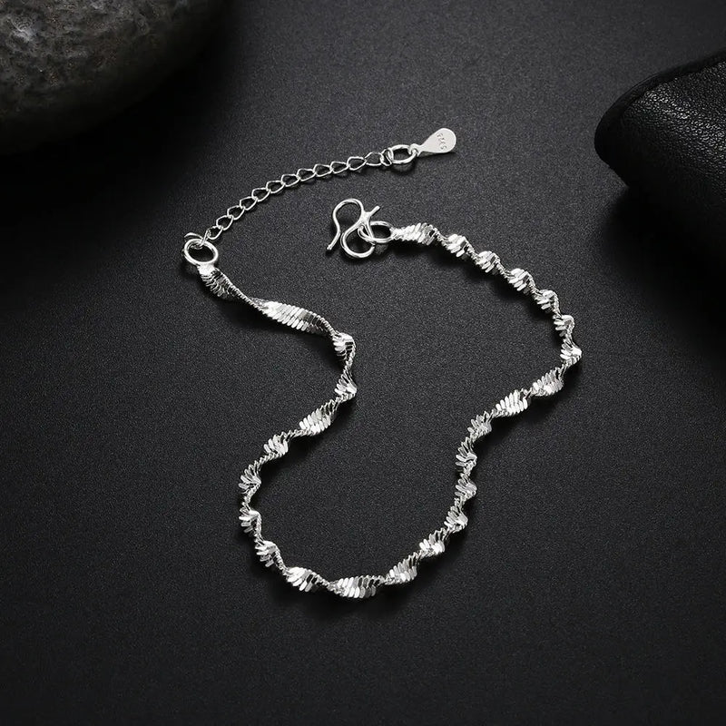 S925 Silver Water Wave Chain Bracelet 8 Inches