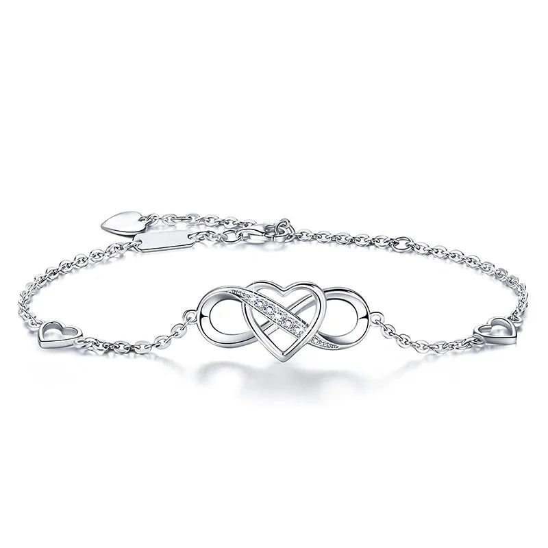 S925 Silver 8-shaped Heart Zircon Bracelet Elegant Jewelry