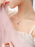 925 Silver Kitten Charm Necklace with Strawberry Crystal