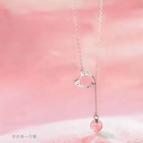 925 Silver Kitten Charm Necklace with Strawberry Crystal