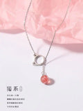 925 Silver Kitten Charm Necklace with Strawberry Crystal