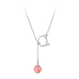 925 Silver Kitten Charm Necklace with Strawberry Crystal
