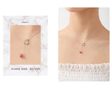 925 Silver Kitten Charm Necklace with Strawberry Crystal