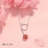925 Silver Kitten Charm Necklace with Strawberry Crystal