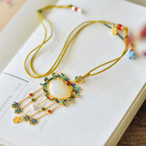 S925 Sterling Silver Ancient Enamel Tassel Pendant Hetian Jade Cloisonne Sweater