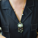 S925 Sterling Silver Ancient Enamel Tassel Pendant Hetian Jade Cloisonne Sweater
