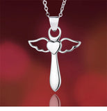 Sterling Silver Angel Wing Heart Cross Necklace for Cultist