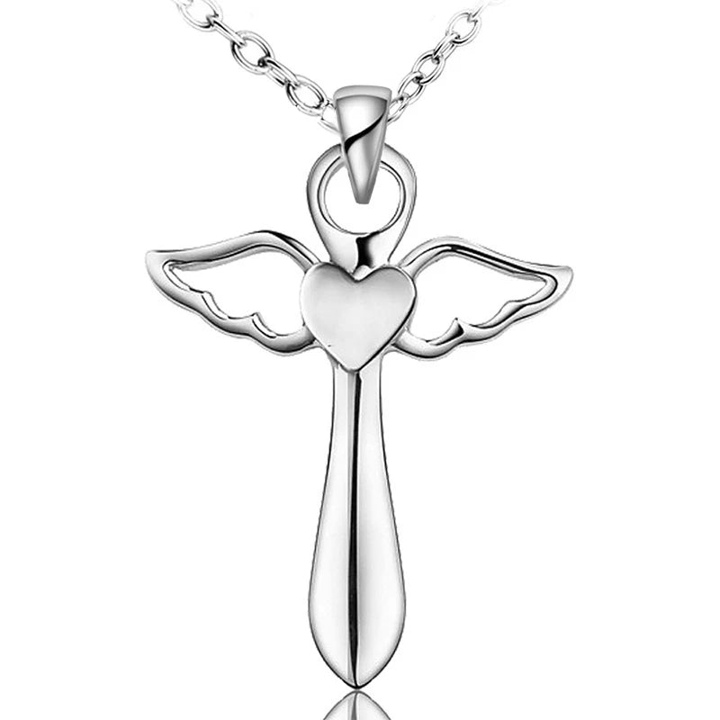 Sterling Silver Angel Wing Heart Cross Necklace for Cultist
