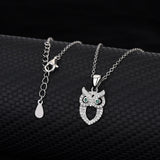 S925 Owl Necklace Earrings Set Sterling Silver Women's Jewelry