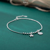 S925 Sterling Silver Anklet Snake Bone Chain Anklet Lucky Round Bead
