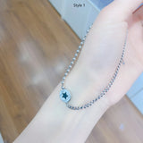 S925 Snake Bone Chain Anklet Star/Round Bead Retro Female Feet Jewel