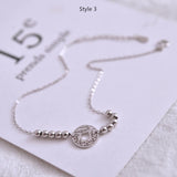 S925 Snake Bone Chain Anklet Star/Round Bead Retro Female Feet Jewel