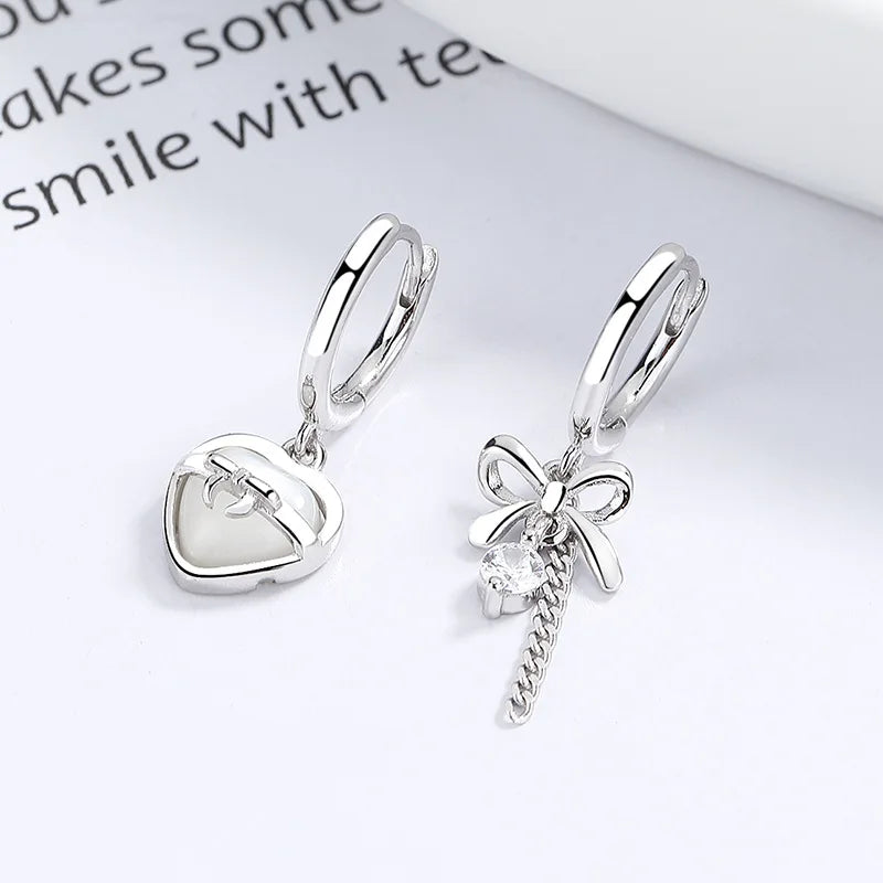 S925 Crystal Bowknot Heart Hoop Earrings Wedding Jewelry Gift
