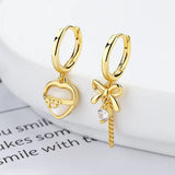 S925 Crystal Bowknot Heart Hoop Earrings Wedding Jewelry Gift