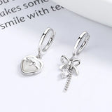 S925 Crystal Bowknot Heart Hoop Earrings Wedding Jewelry Gift
