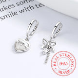 S925 Crystal Bowknot Heart Hoop Earrings Wedding Jewelry Gift