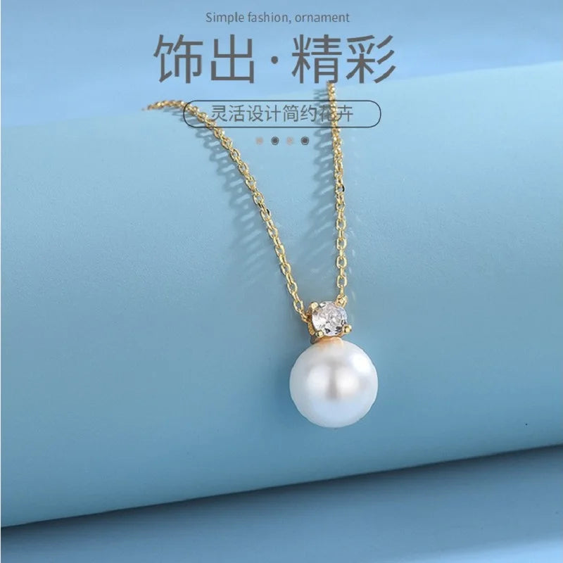S925 Balance Bar Pearl Zircon Pendant Necklace for Women
