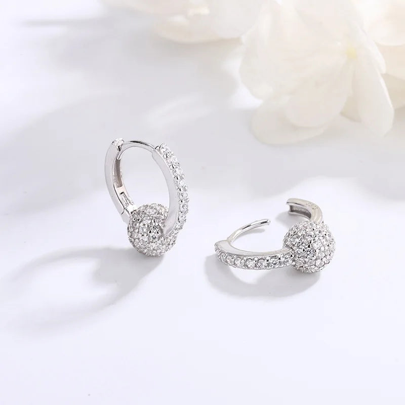 S925 Silver Ball Earrings Full-drilled Ear Buckles for Women
