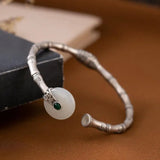 S925 Silver Bamboo Joint Hetian Jade Peace Buckle Bracelet