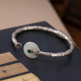 925 Sterling Silver Bamboo Jade Peace Buckle Bracelet