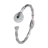 S925 Sterling Silver Bamboo Joint Hetian Jade Peace Buckle Bracelet
