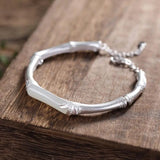 S925 Silver Bamboo Hetian Jade Bracelet Chinese Retro Style Ethnic Open Silver