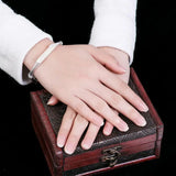 S925 Silver Bamboo Hetian Jade Bracelet Chinese Retro Style Ethnic Open Silver