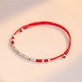 S925 Sterling Silver Bamboo Shape Adjustable Bracelet Red Rope Woven Jewelry