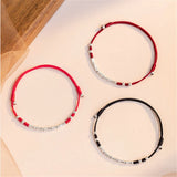 S925 Sterling Silver Bamboo Shape Adjustable Bracelet Red Rope Woven Jewelry