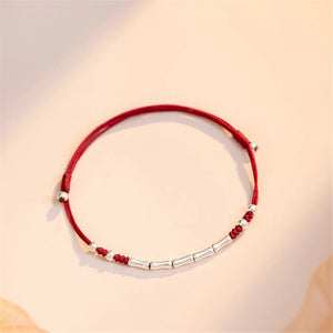 S925 Sterling Silver Bamboo Shape Adjustable Bracelet Red Rope Woven Jewelry