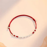 S925 Sterling Silver Bamboo Shape Adjustable Bracelet Red Rope Woven Jewelry