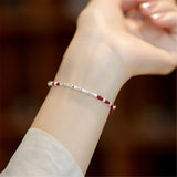 S925 Sterling Silver Bamboo Shape Adjustable Bracelet Red Rope Woven Jewelry