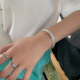 S925 Silver Bangle for Women, Hand Woven Retro Opening Jewelry