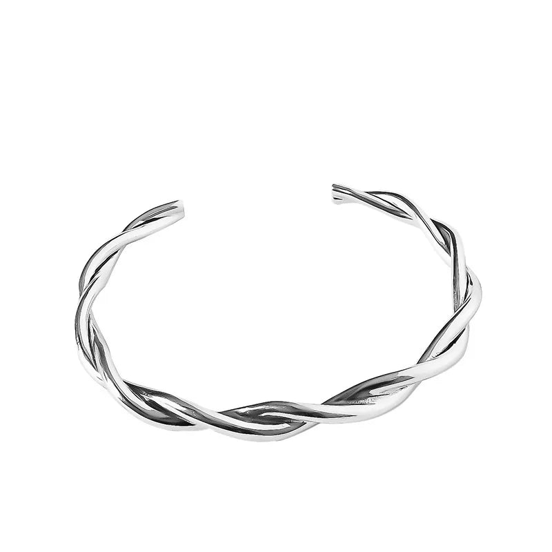 S925 Sterling Silver Woven Bangle Retro Jewelry