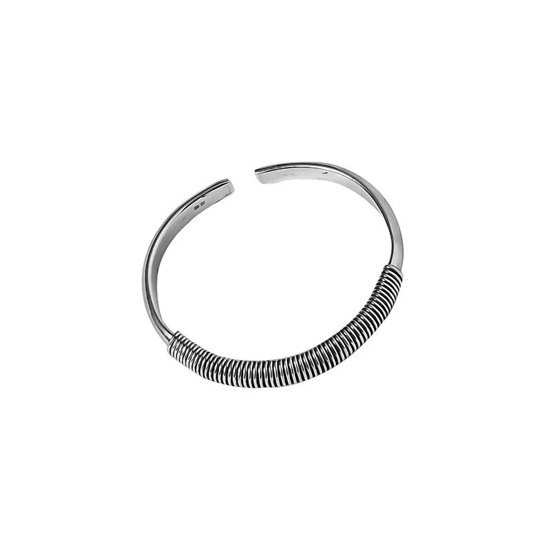 S925 Sterling Silver Open Bangle Retro Korea Jewelry