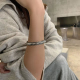 S925 Sterling Silver Bangle Women Retro Solid Temperament Open Adjustable